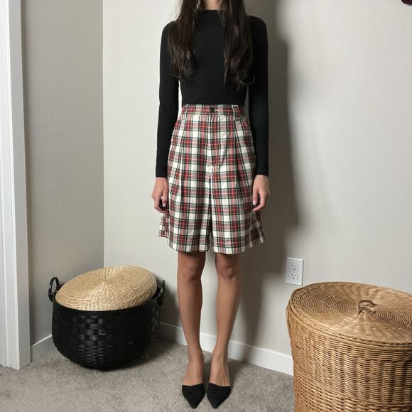 90s vintage red plaid minimalist cotton high waisted bermuda trouser mom shorts - Picture 3 of 7